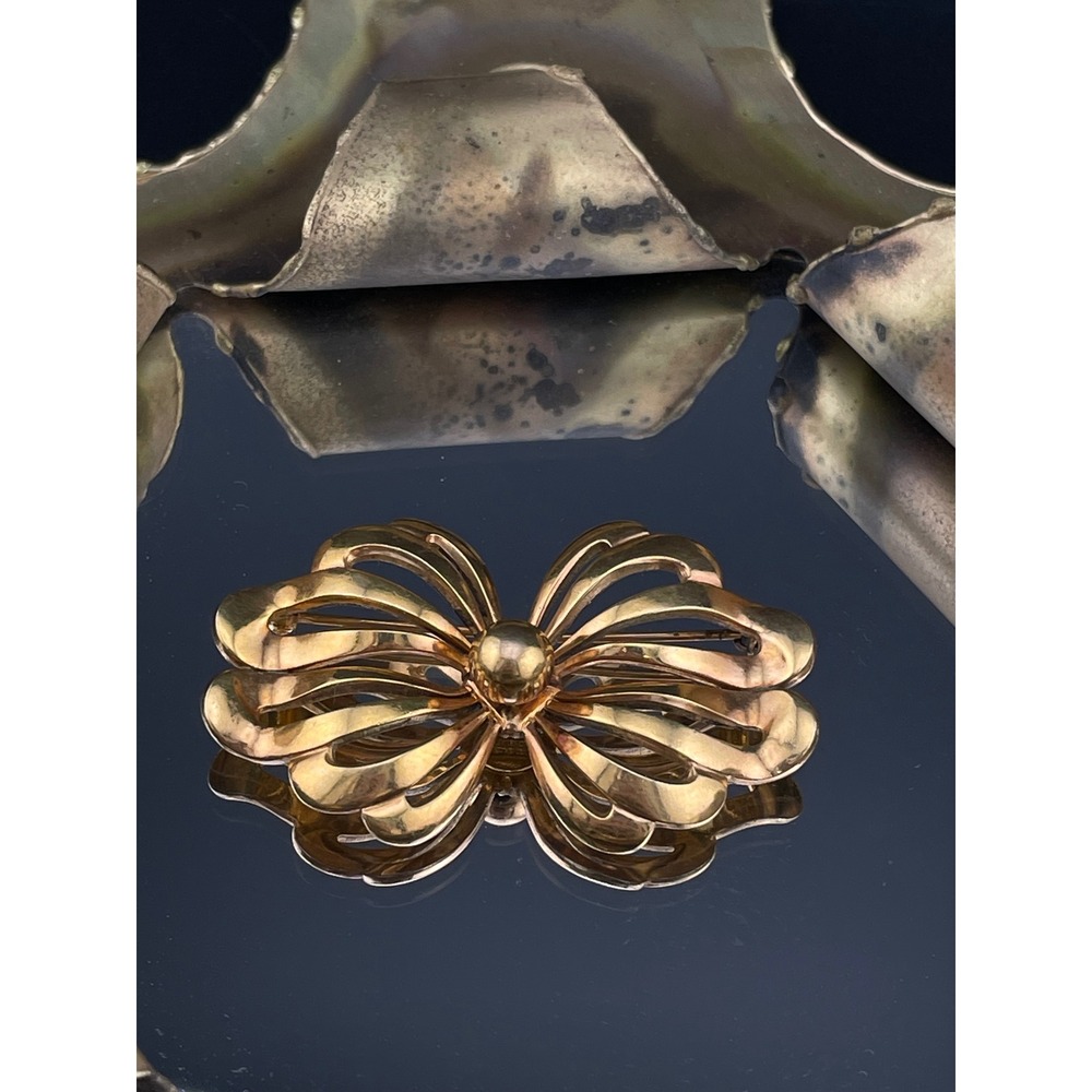 Vintage 1940s Forstner 1/20 12K Gold Filled Sculptural Ribbon Bow Brooch